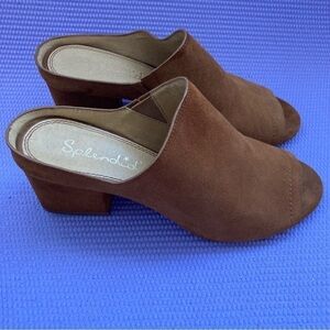 Splendid Women's 8.5 Danica Mule Sandal Open Toe Neutral Tan Suede Block Heel